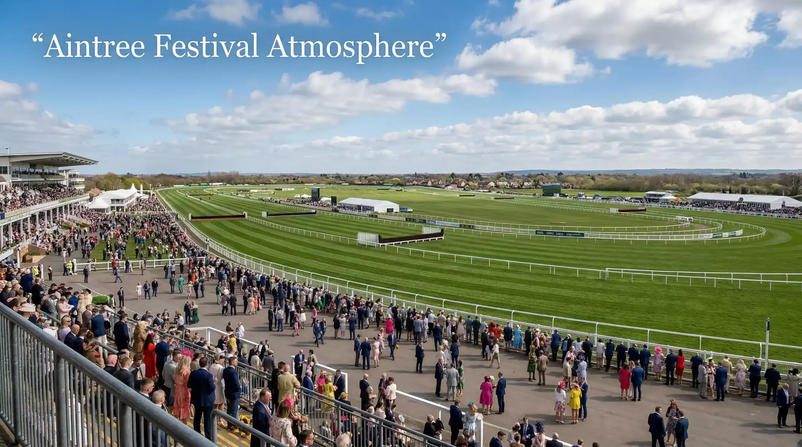 The Aintree Festival racecourse viewed from the stands across three days of racing